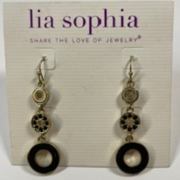 Lia Sophia Black Enamel "Dapple" Dangle Earrings - Picture 1 of 3